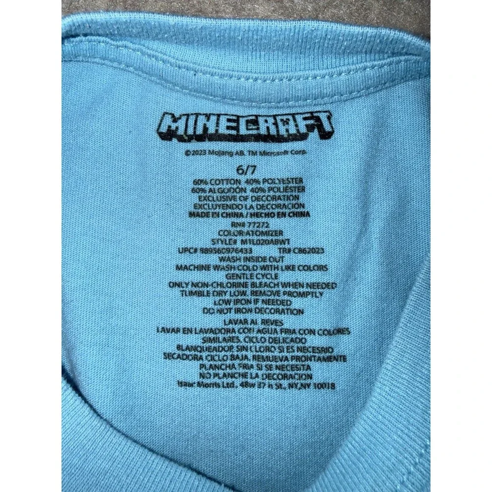 Minecraft Boys Blue Creeper Graphic Print Tagless Crew Neck T-Shirt 6/7